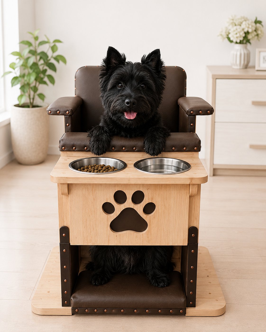 Bailey Chair – Cairn Terrier sulla sedia per l’alimentazione